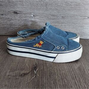 Disney Vintage Winnie the Pooh Bear Denim Plartform Slip-On Sneakers Size 7.5